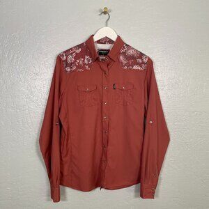 Hooey Women L Pink Sol Marsala Pearl Snap Shirt Western Roll Tab Vented Paisley